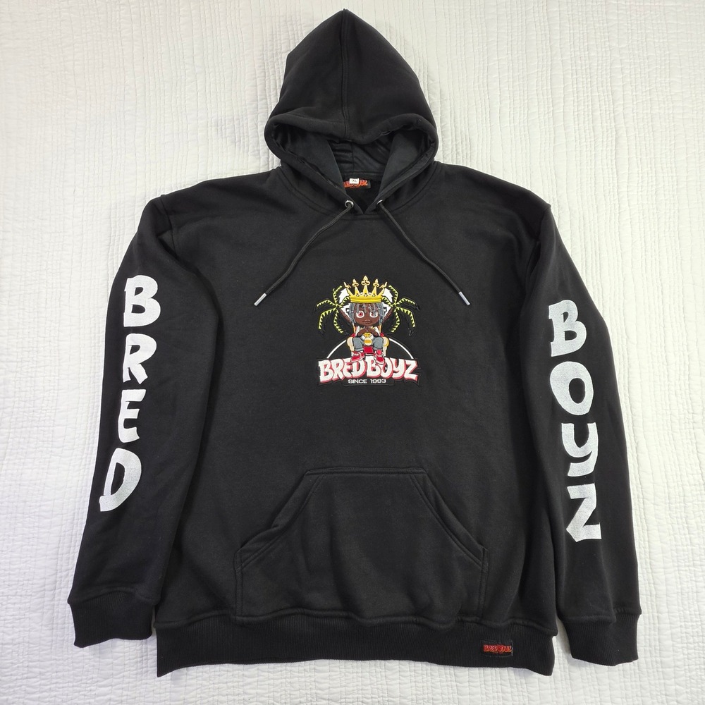 Bred Boyz Since 1993 Black Embroidered Streetwear Hoodie Mens XL Graphic EUC